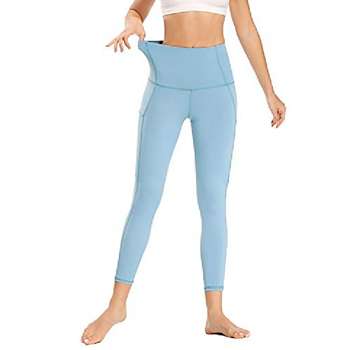 

high waist yoga pants capri, pocket yoga pants tummy control lightweight workout running 4 way stretch yoga leggings cameo blue