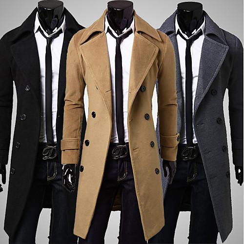 

Men's Winter Coat Solid Color Daily Long Sleeve Black khaki Gray M L XL