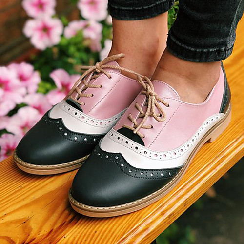 

Women's Oxfords Block Heel Round Toe Classic Daily PU Color Block Blue Pink