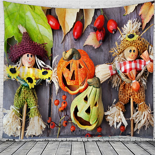 

Halloween Wall Tapestry Art Decor Blanket Curtain Picnic Tablecloth Hanging Home Bedroom Living Room Dorm Decoration Psychedelic Pumpkin Scarecrow Polyester