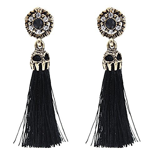 

women vintage earring hollow crystal tassel dangle stud earrings (black)