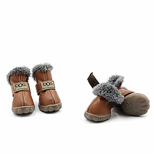 

beautiful puppy shoes skidproof soft snowman warm anti-slip sole paw protectors little pet winter dog boots 4pcs brown