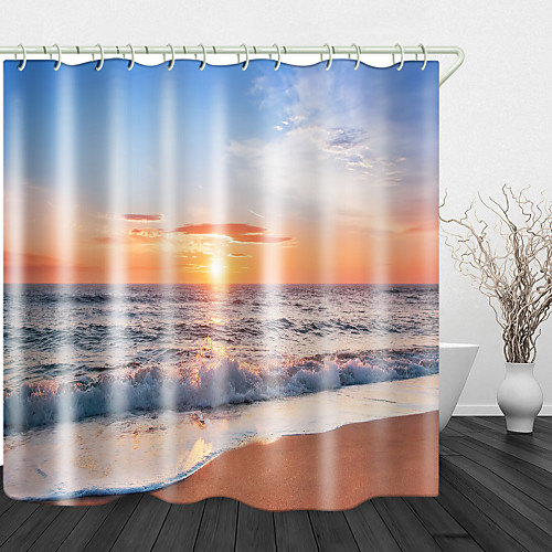 

Sunset Beach Digital Printing Shower Curtain Shower Curtains Hooks Modern Polyester New Design