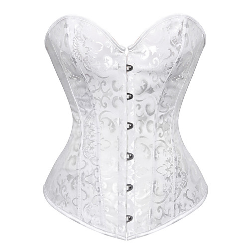 

3-5 days delivery womens lace up boned brocade overbust corset bustier bodyshaper top white