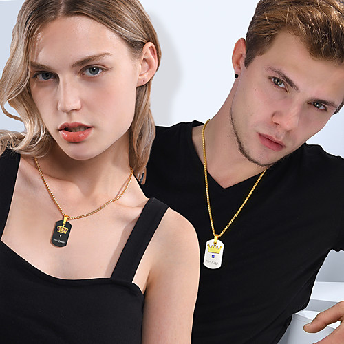 

Personalized Customized Couple's Pendant Necklace Stainless Steel Rectangle 1pc / pack Black Silver