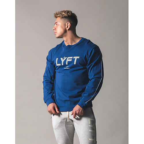 

Men's Long Sleeve Sweatshirt Tee Tshirt Street Athleisure Winter Cotton Breathable Moisture Wicking Soft Fitness Gym Workout Running Jogging Sportswear Normal White Blue LightBlue Gray Activewear