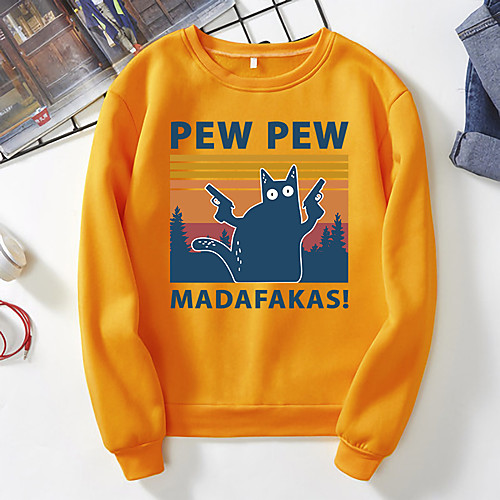 

Women's Pullover Sweatshirt Cat Graphic Letter Halloween Daily Other Prints Basic Casual Hoodies Sweatshirts Black Yellow Blushing Pink