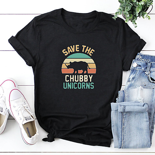 

Women's T shirt Graphic Text Letter Print Round Neck Tops 100% Cotton Basic Basic Top White Black Blushing Pink