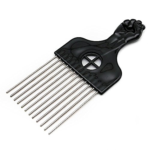 

afro pick lift black fist metal hair comb, detangle wig braid hair styling comb for african by (square, 1 pack)