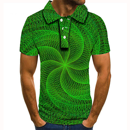 

Men's Polo 3D Print Graphic Optical Illusion Print Short Sleeve Daily Tops Basic Green