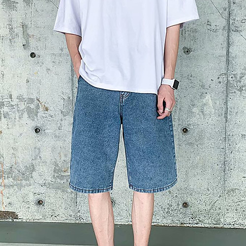 

Men's Basic Outdoor Loose Daily Jeans Pants Solid Colored Knee Length Blue
