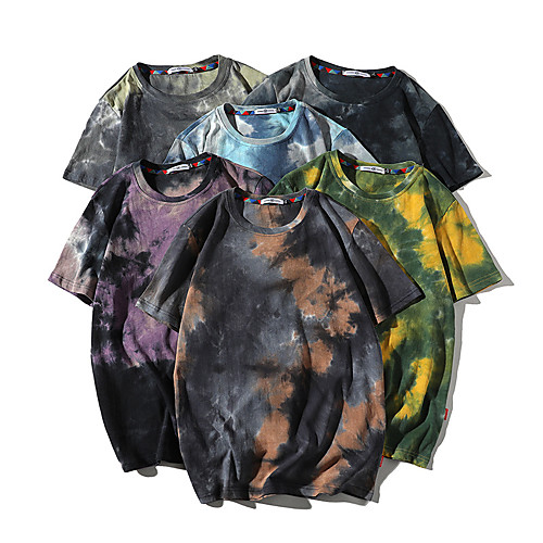 

Men's T shirt Tie Dye Short Sleeve Daily Tops 100% Cotton Casual Navy Black Light Purple