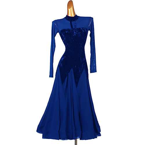 

Ballroom Dance Dress Split Joint Women's Training Long Sleeve High Chiffon Pleuche