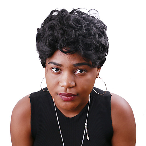 

Synthetic Wig Curly Pixie Cut Wig Short Black Synthetic Hair 12 inch Women's Classic Cool Fluffy Black