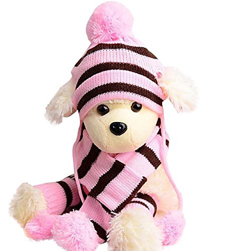 

6pc/set dog pet puppy hat scarf leg warmer pet clothes (pink)