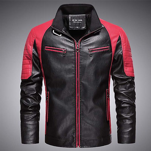 

Women's Color Block Patchwork Basic Fall & Winter Faux Leather Jacket Regular Daily Long Sleeve Faux Leather Coat Tops White