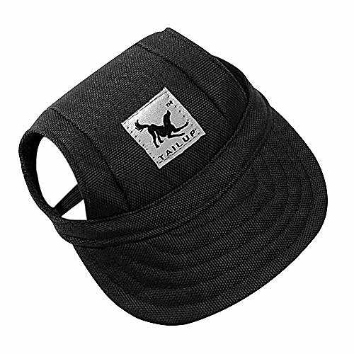 

happy hours dog hat, pet baseball cap/dogs sport hat/visor cap with ear holes and chin strap for dogs and cats (black, size s)