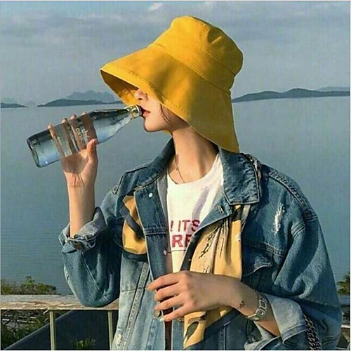 

Women's Sun Hat Hiking Hat Bucket Hat 1 PCS Wide Brim Summer Outdoor Portable Breathable Quick Dry Ultraviolet Resistant Hat Solid Color Cotton Yellow for Fishing Climbing Beach