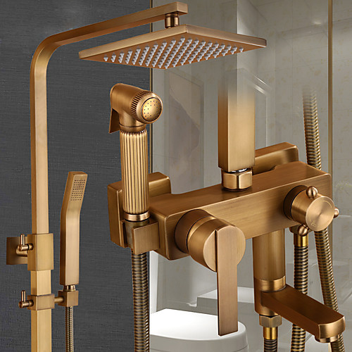 

Shower System Set - Handshower Included pullout Rainfall Shower Antique / Vintage Style Antique Brass Mount Outside Ceramic Valve Bath Shower Mixer Taps