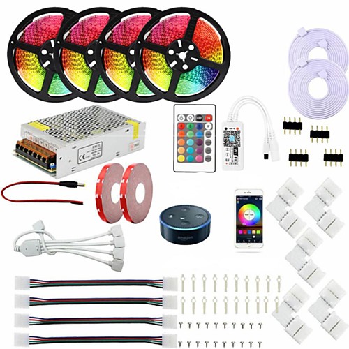 

LED Strip Lights WiFi Wireless Smart Controlled Kit 20M(4x5m) RGB Tiktok Lights Controller Power 5050 10mm 12V 20A Power Supply and 1Set Mounting Bracket Works with Android and iOS System Google Alex