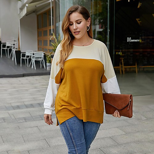 

Women's Pullover Sweatshirt Color Block Daily Other Prints Casual Hoodies Sweatshirts Yellow Navy Blue Gray