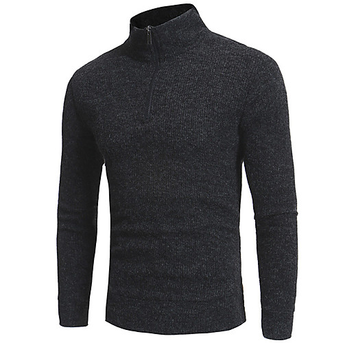 

Men's Basic Knitted Solid Color Pullover Cotton Long Sleeve Sweater Cardigans Crew Neck Fall Black Dark Gray Navy Blue