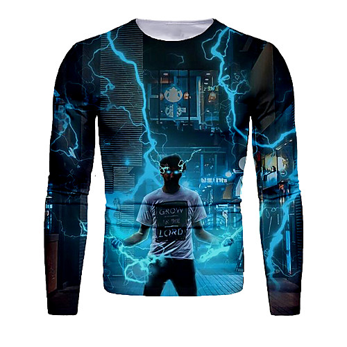

Men's T shirt 3D Print Graphic 3D Long Sleeve Daily Tops Basic Blue