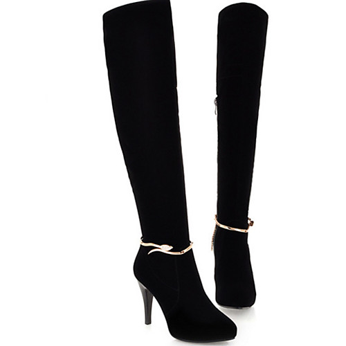 

Women's Boots Stiletto Heel Pointed Toe Knee High Boots Casual Basic Daily Walking Shoes Leather Solid Colored Black