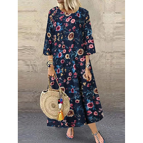 

Women's Swing Dress Maxi long Dress White Blue Yellow Half Sleeve Print Print Summer Round Neck Hot Casual 2021 L XL XXL 3XL 4XL