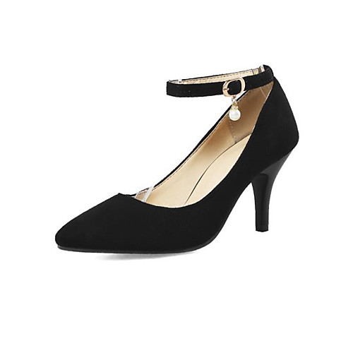 

Women's Heels Pumps Pointed Toe Minimalism Daily Walking Shoes Nubuck Pearl Buckle Solid Colored Black Army Green Gray
