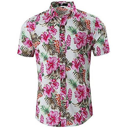 

men's hawaiian shirts short sleeve button down slim fit summer floral shirts white floral print 50