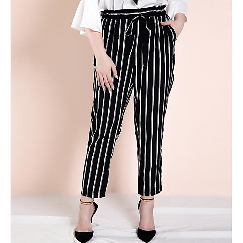 

Women's Basic Breathable Plus Size Daily Chinos Pants Striped Full Length High Waist Black