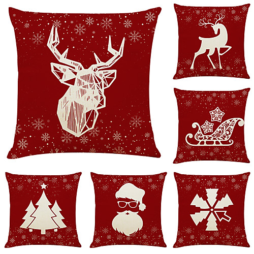 

1 Set of 6 pcs Christmas Series Decorative Linen Throw Pillow Cover 18 x 18 inches 45 x 45cm For Home Decoration Christmas Decoration