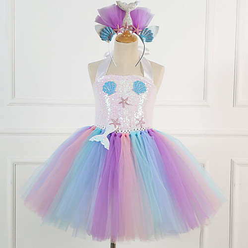 

Mermaid Dress Girls' Movie Cosplay Vacation Dress New Year's Pink Dress Headwear Christmas Halloween Carnival Polyester / Cotton Polyester