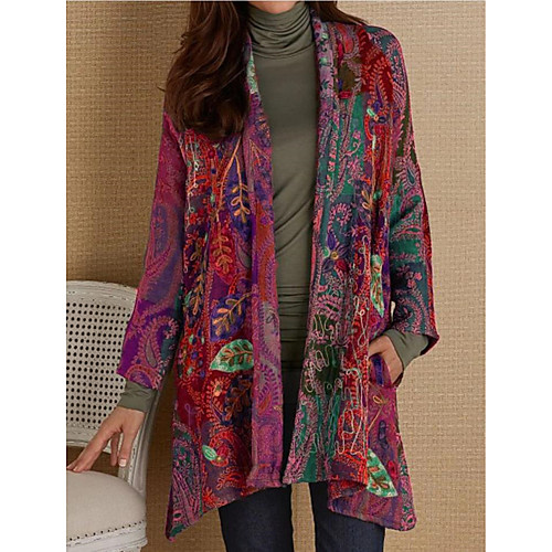 

Women's Geometric Print Basic Spring & Fall Coat Long Daily Long Sleeve Faux Leather Coat Tops Blue