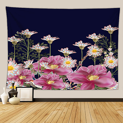 

Wall Tapestry Art Decor Blanket Curtain Picnic Tablecloth Hanging Home Bedroom Living Room Dormitory Decoration Polyester Fiber Floral Black Background