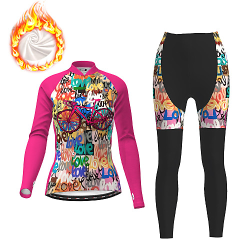 

21Grams Women's Long Sleeve Cycling Jersey with Tights Winter Fleece Fuchsia Christmas Bike Fleece Lining Breathable Warm Quick Dry Sports Graphic Mountain Bike MTB Road Bike Cycling Clothing Apparel