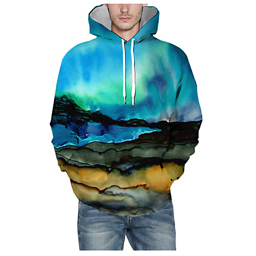 

Men's Daily Pullover Hoodie Sweatshirt 3D Graphic Hooded Basic Hoodies Sweatshirts Long Sleeve Blue