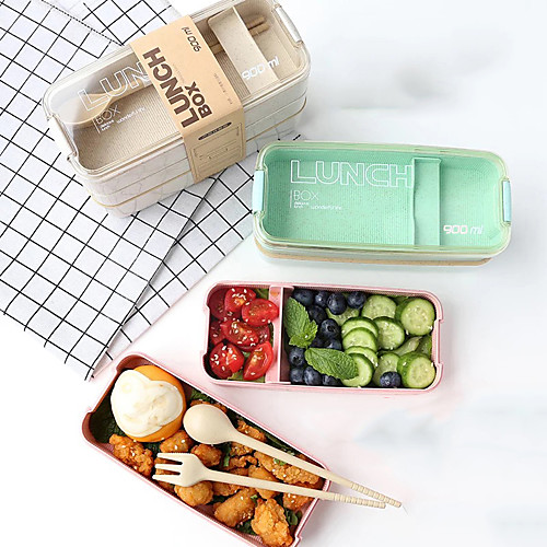 

900ml Portable Lunch Box 3 Layer Wheat Straw Bento Boxes Microwave Dinnerware Food Storage Container Foodbox 3sets 1set