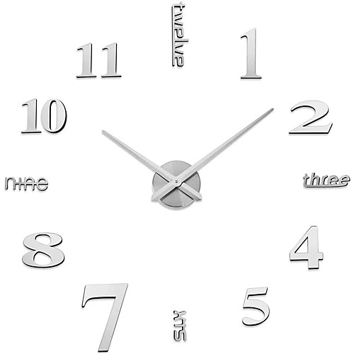 

Frameless Large DIY Wall Clock, Modern 3D Wall Clock with Mirror Numbers Stickers for Home Office Decorations Gift (Silver)