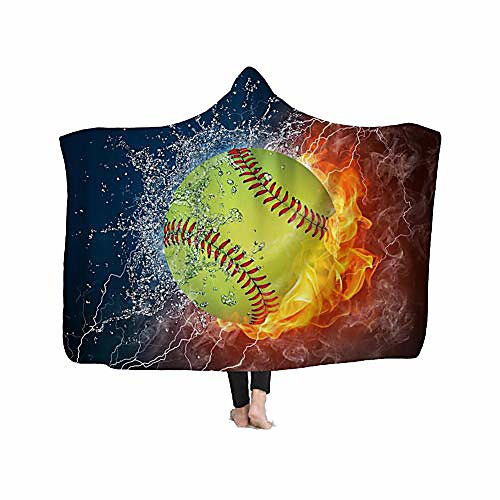 

baseball hooded blanket wearable blanket with hood - fleece lined throw blankets - hooded blanket for adult women kids girls child 80 x 60 inch