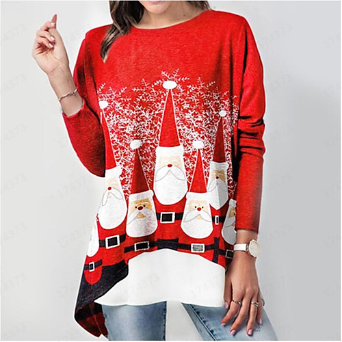 

Women's Christmas Plus Size Tunic Graphic Prints Long Sleeve Print Round Neck Tops Loose Elegant Christmas Basic Top Red
