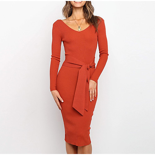 

Women's Sweater Jumper Dress Midi Dress Black Red Light Blue Long Sleeve Fall V Neck Hot Cap Sleeve 2021 S M L XL XXL