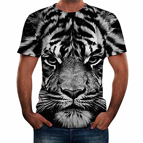 

summer men's shirt fashion round neck personalit print t-shirt short sleeve casual top blouse black