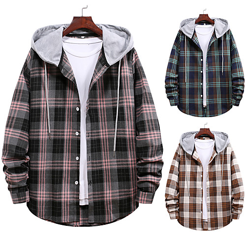 

Men's Shirt non-printing Striped Color Block Plus Size Drawstring Long Sleeve Daily Tops Vintage Streetwear Blushing Pink Green Brown