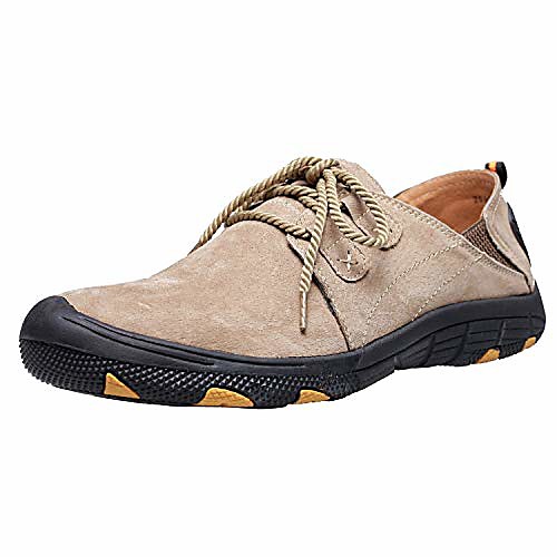 

men's loafer shoes real leather elastic fold flat lace up sneaker casual sports outdoor cool khaki, size 8