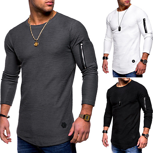 

Men's T shirt non-printing Solid Colored Long Sleeve Daily Tops Basic Black Army Green