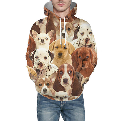 

Men's Pullover Hoodie Sweatshirt Graphic Animal Hooded Daily 3D Print Basic Hoodies Sweatshirts Long Sleeve Beige