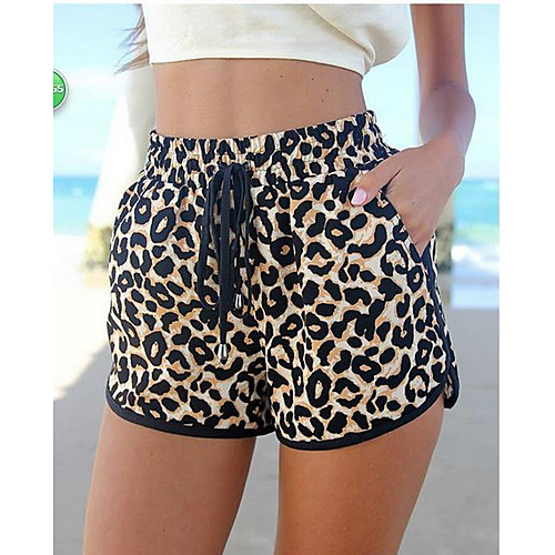 

Women's Basic Breathable Daily Shorts Pants Leopard Short Brown