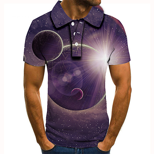 

Men's Polo 3D Print Graphic Print Short Sleeve Daily Tops Basic Purple